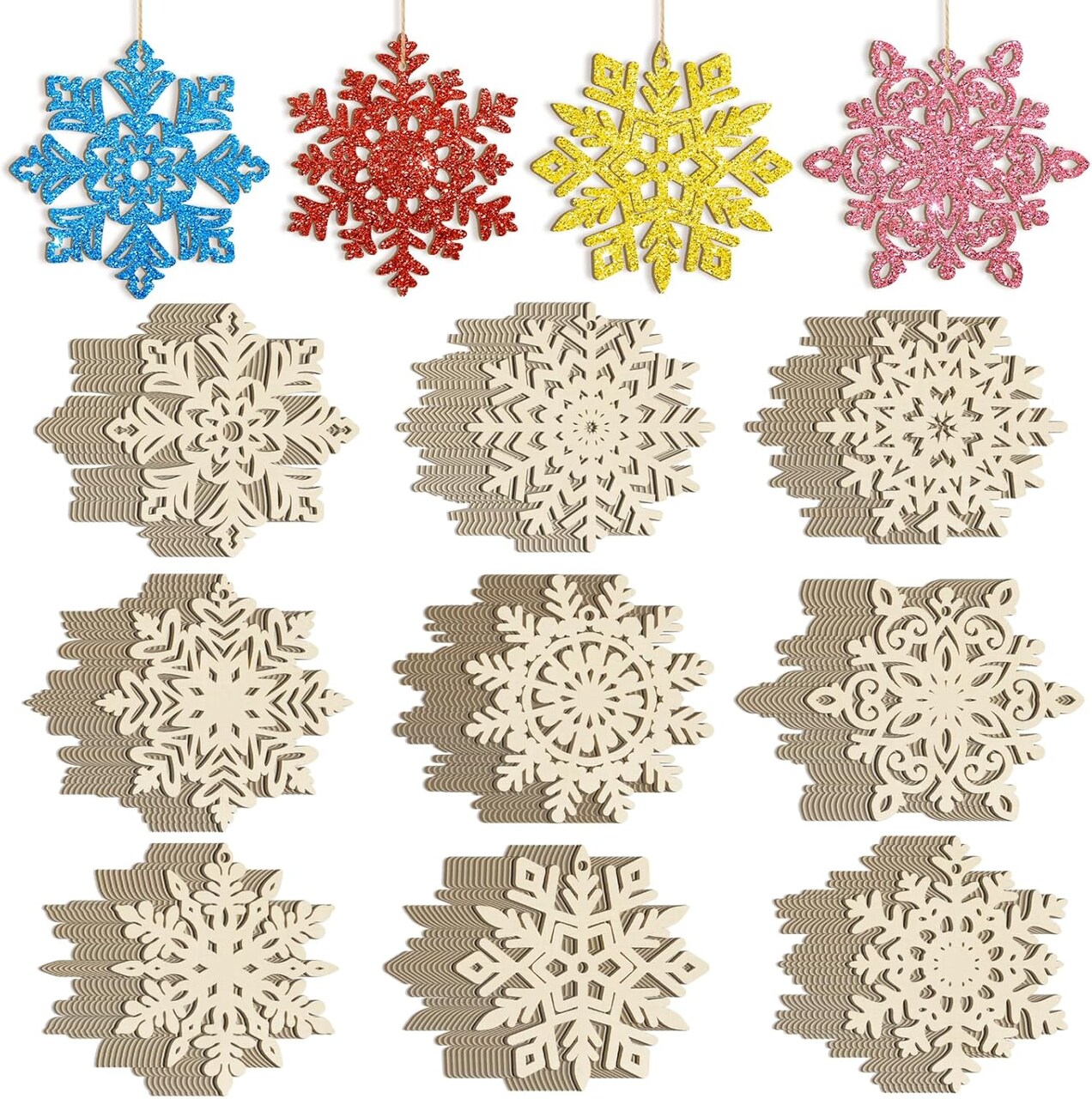36PCS-Wooden Christmas Snowflake Ornaments to Paint Christmas Decoration
